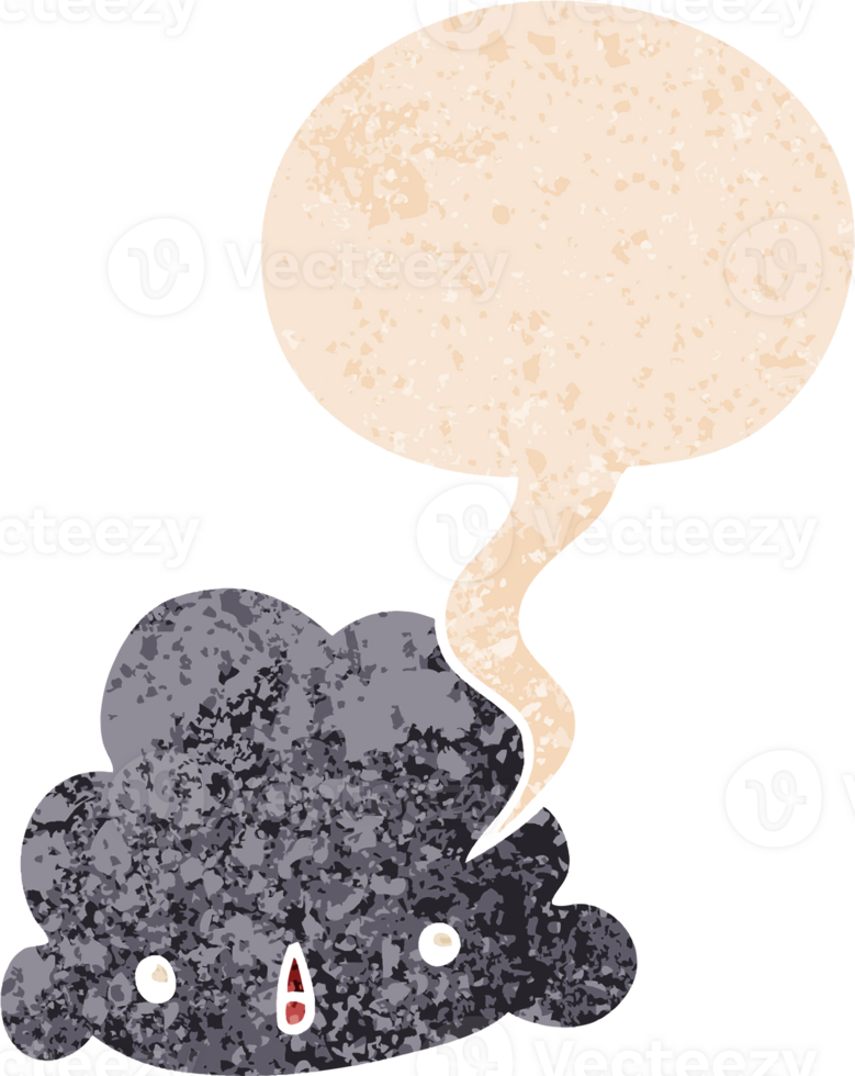 cartoon cloud with speech bubble in grunge distressed retro textured style png