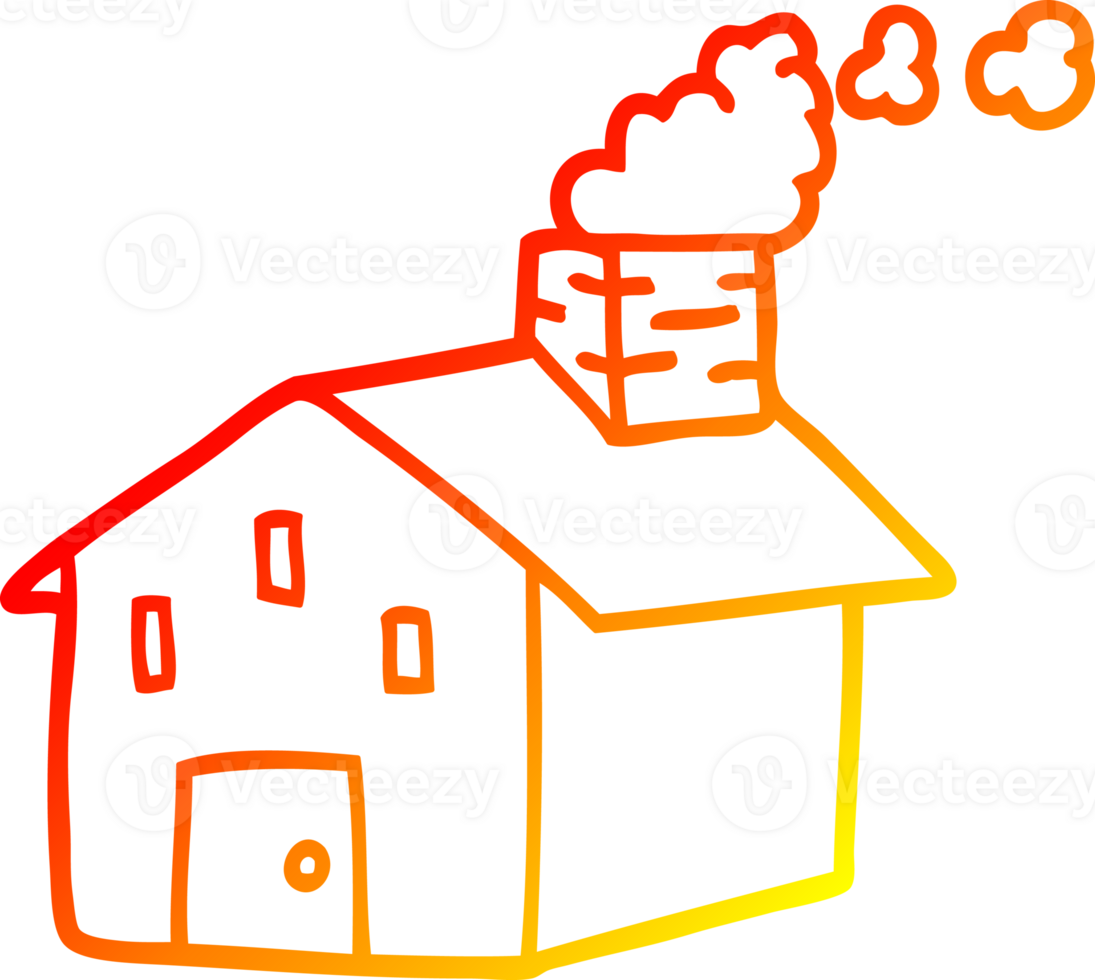 warm gradient line drawing of a cartoon house with smoking chimney png