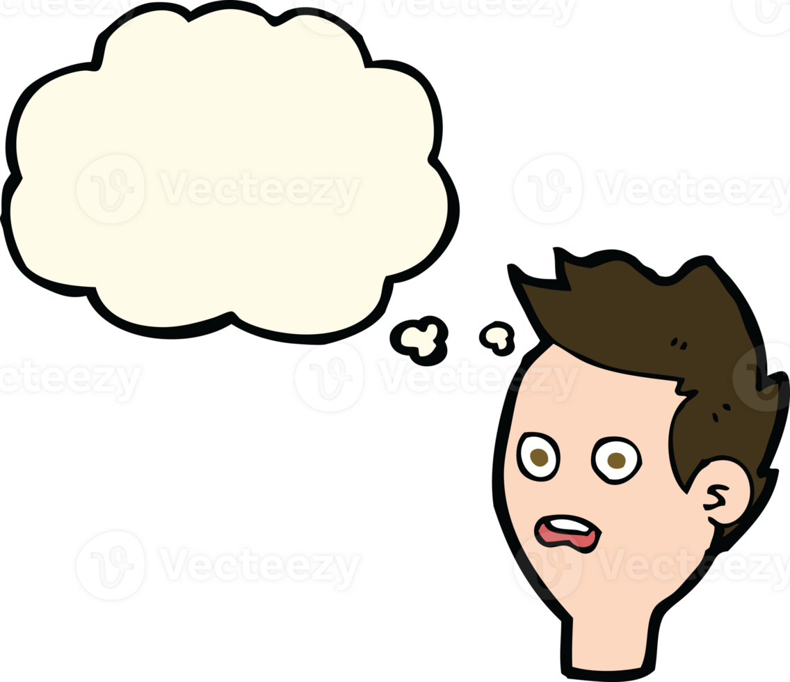 cartoon shocked man with thought bubble png