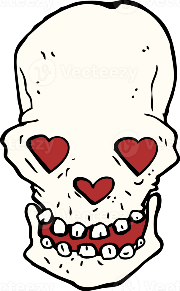cartoon skull with love heart eyes png