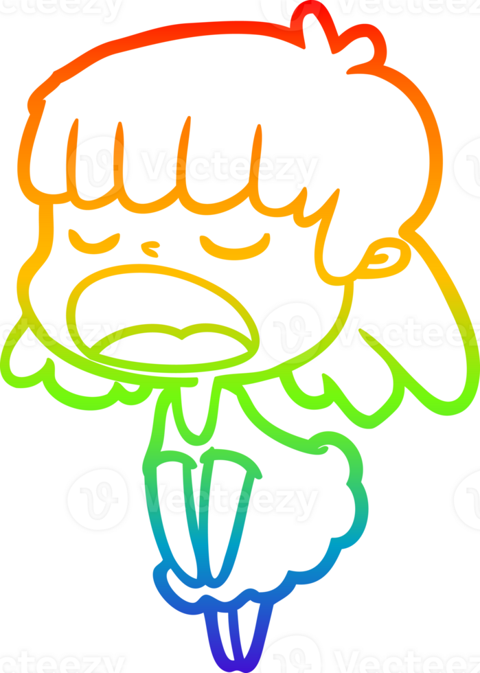 rainbow gradient line drawing of a cartoon woman talking loudly png