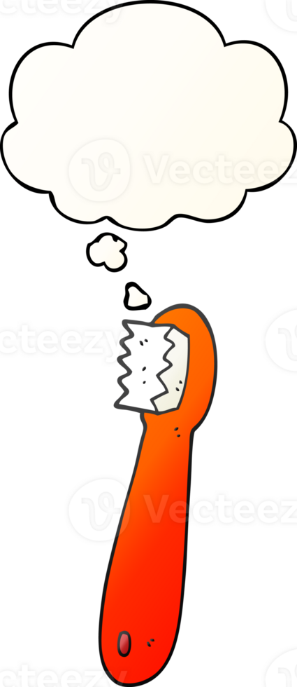 cartoon toothbrush with thought bubble in smooth gradient style png