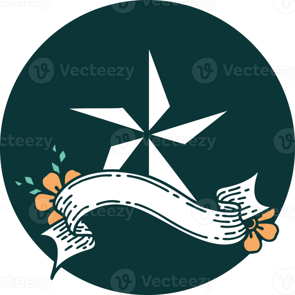 tattoo style icon with banner of a star png