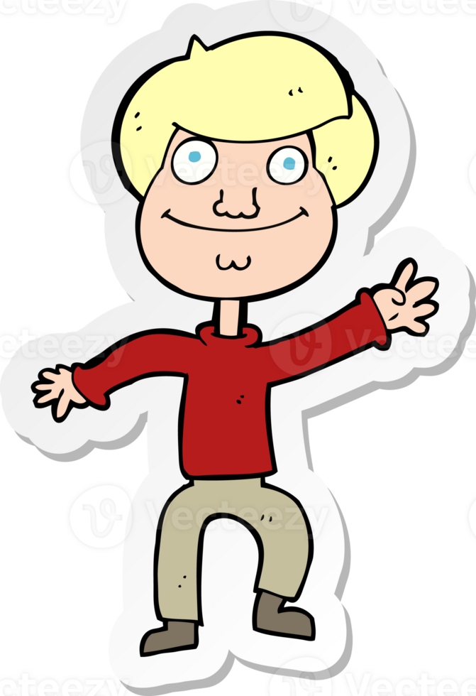 sticker of a cartoon happy man waving png