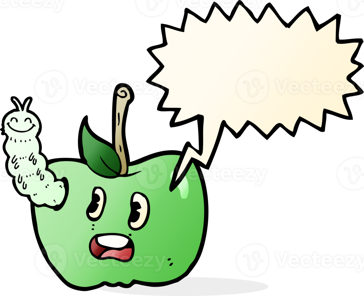 cartoon apple with bug with speech bubble png