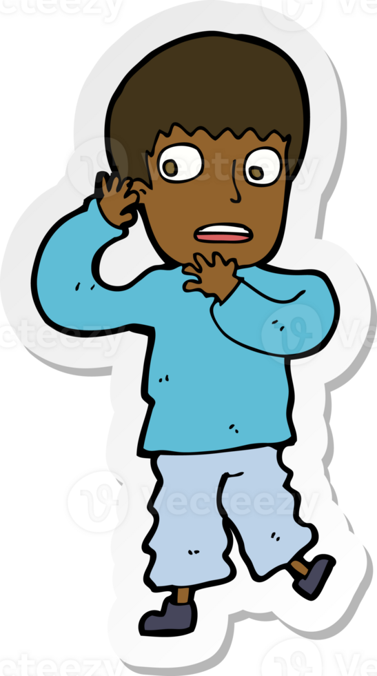 sticker of a cartoon frightened boy png