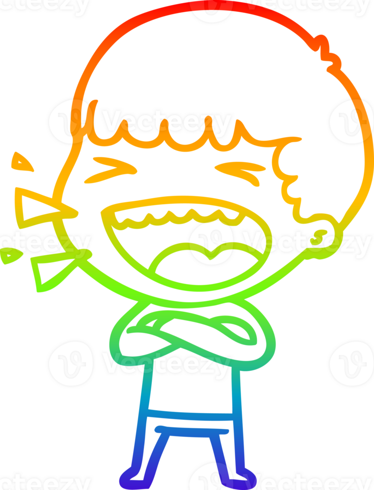 rainbow gradient line drawing of a cartoon laughing man png
