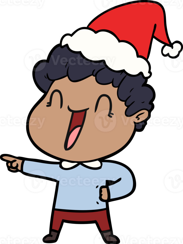 hand drawn line drawing of a happy man wearing santa hat png
