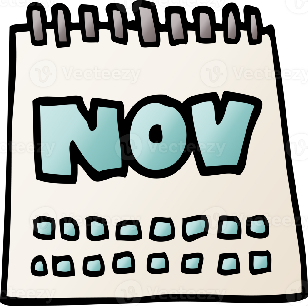 cartoon doodle calendar showing month of november png