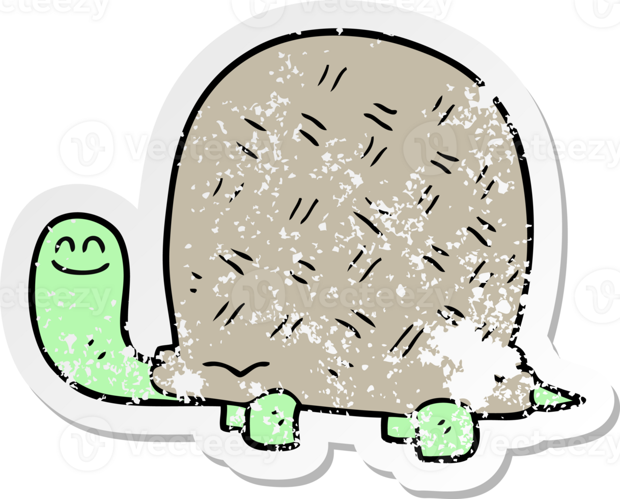 retro distressed sticker of a cartoon tortoise png