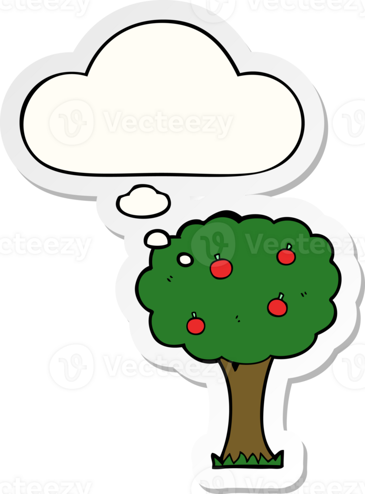 cartoon apple tree with thought bubble as a printed sticker png