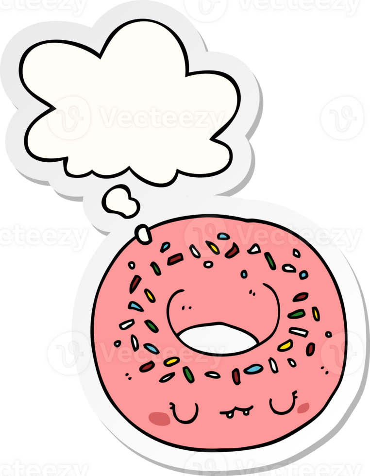 cartoon donut with thought bubble as a printed sticker png