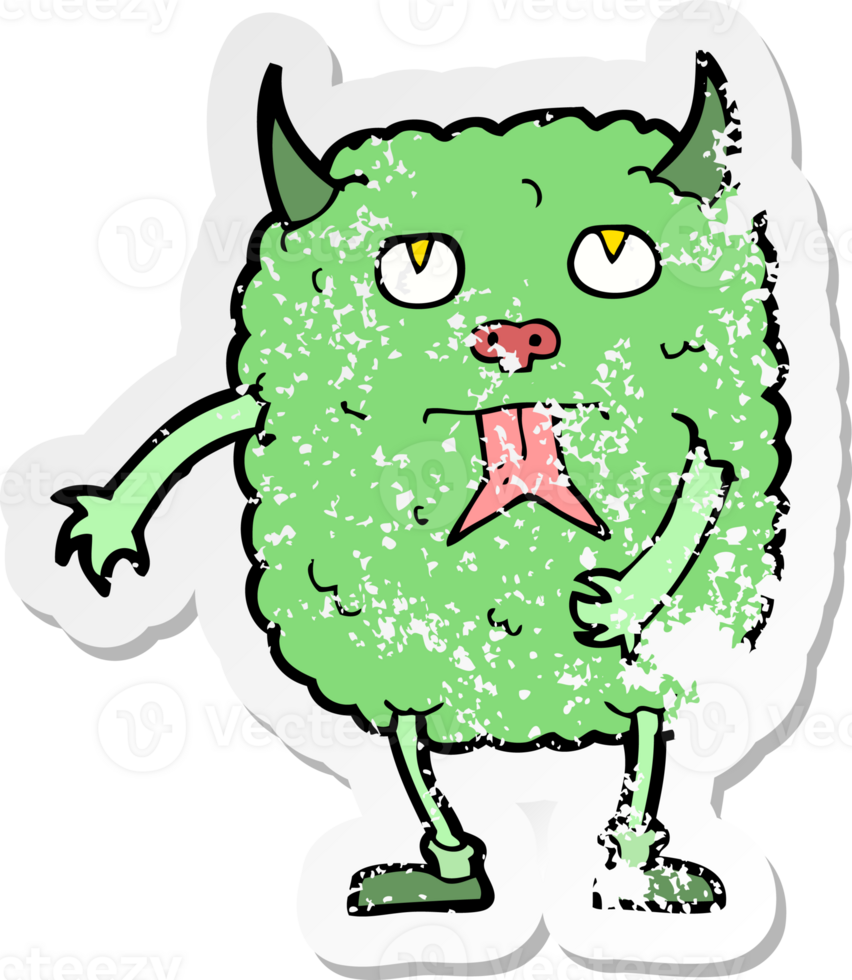 retro distressed sticker of a funny cartoon monster png