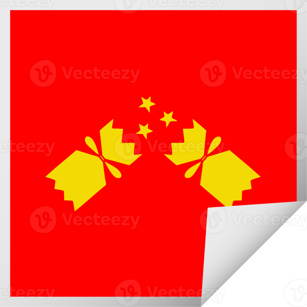 square peeling sticker cartoon of a christmas cracker png