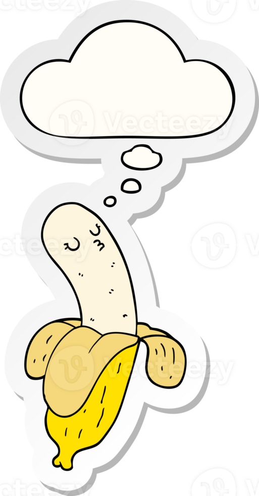 cartoon banana with thought bubble as a printed sticker png