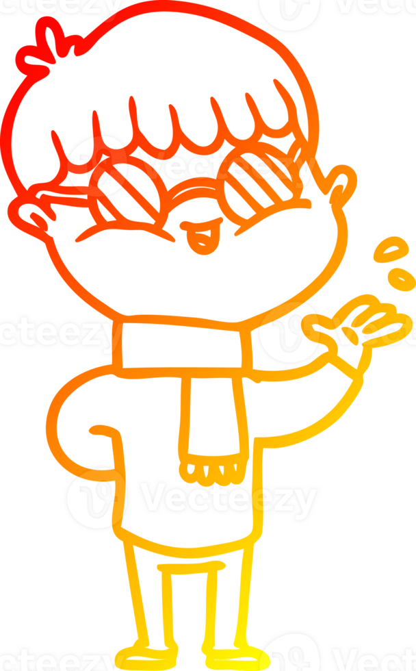 warm gradient line drawing of a cartoon boy wearing spectacles png