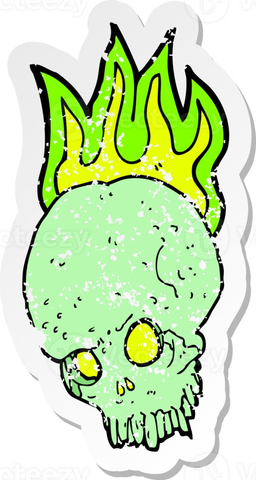 retro distressed sticker of a cartoon spooky skull png
