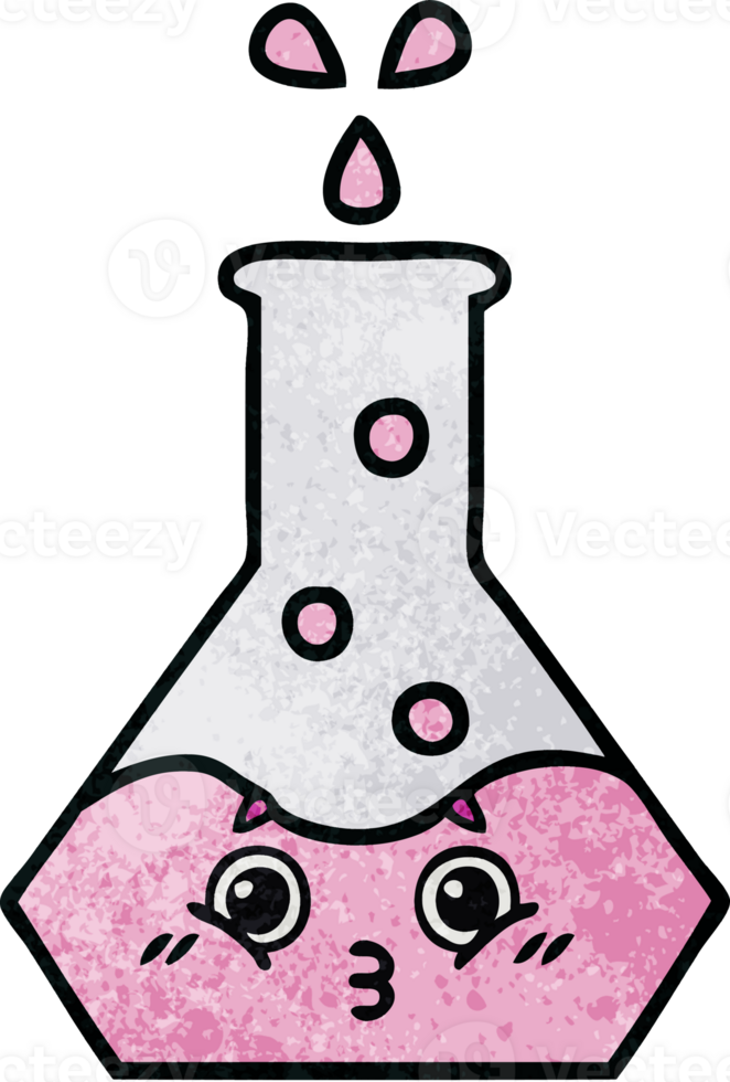 retro grunge texture cartoon of a science beaker png