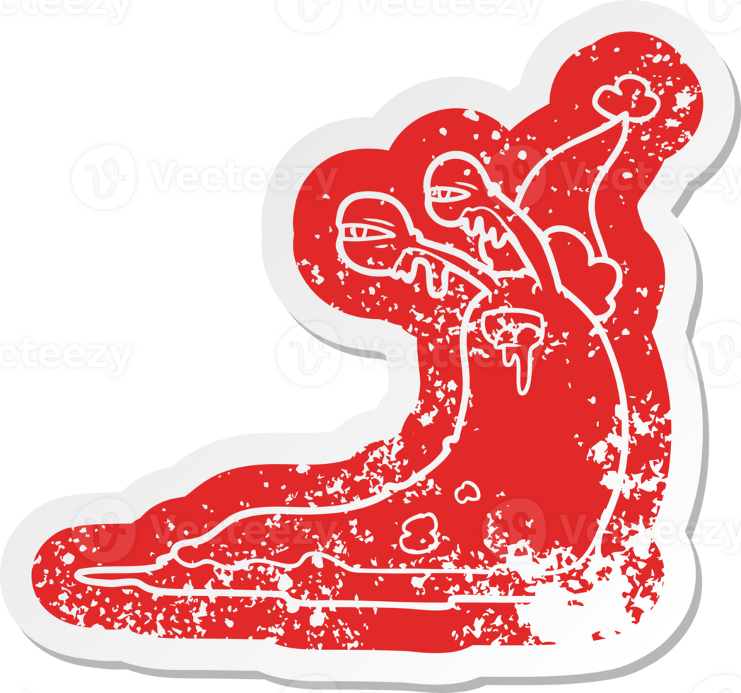 gross quirky cartoon distressed sticker of a slug wearing santa hat png