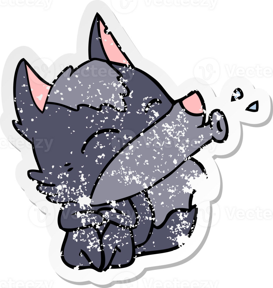 distressed sticker of a howling wolf cartoon png