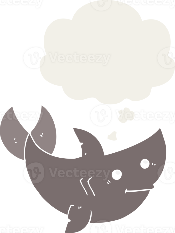 cartoon shark with thought bubble in retro style png