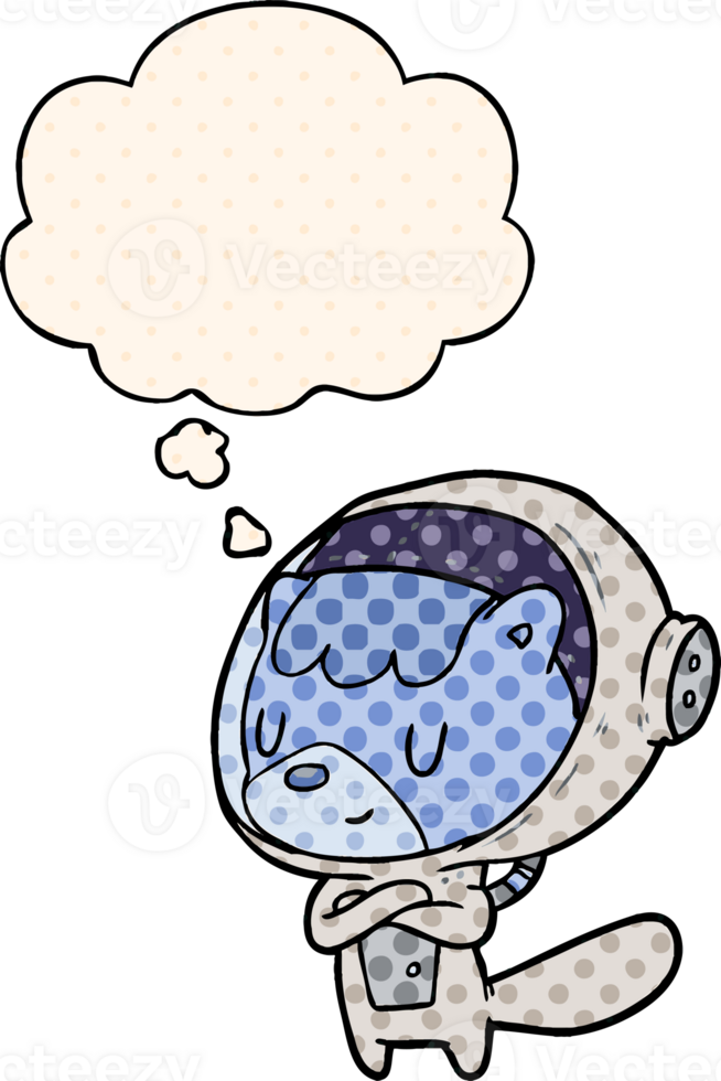 cartoon astronaut animal with thought bubble in comic book style png