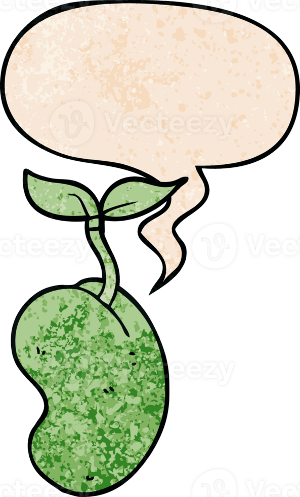 cartoon sprouting seed with speech bubble in retro texture style png