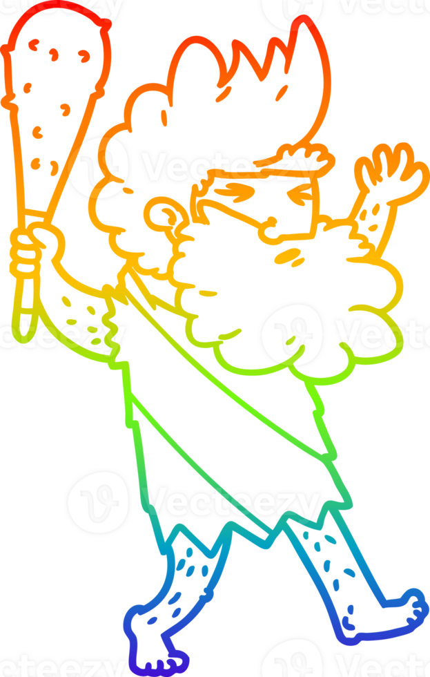 rainbow gradient line drawing of a cartoon cave man png