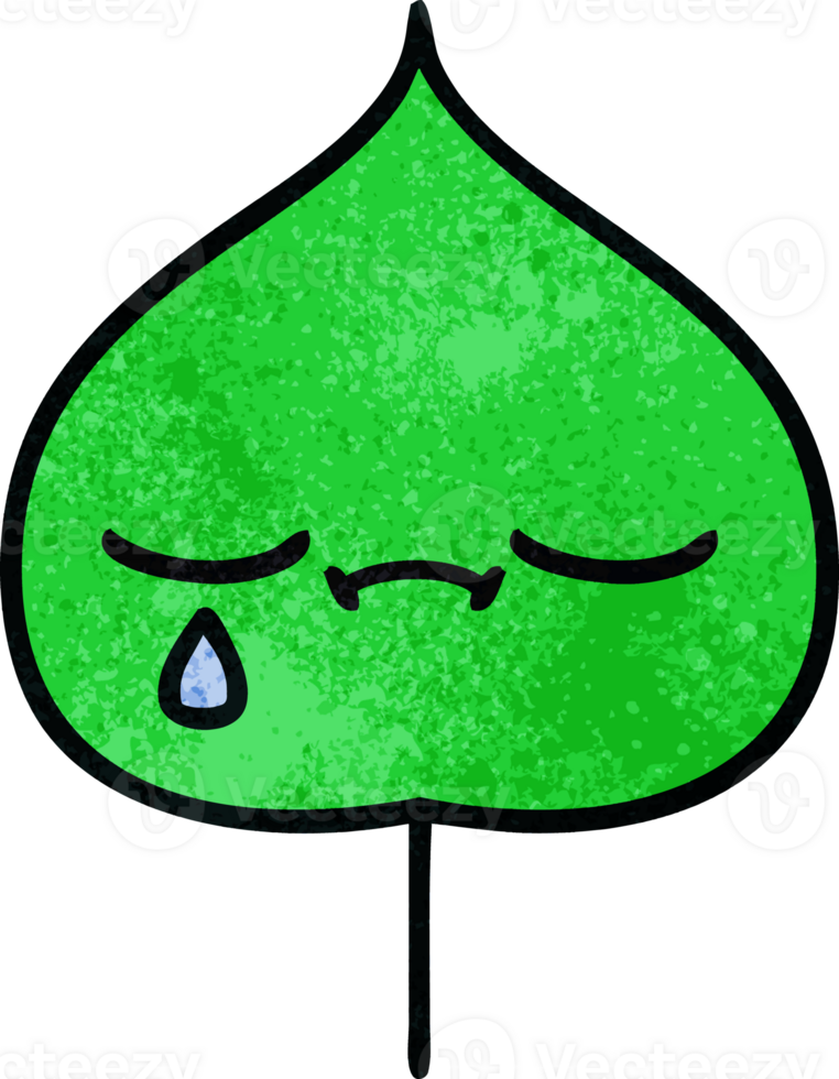 retro grunge texture cartoon of a expressional leaf png