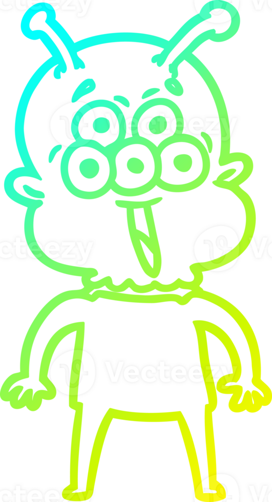 cold gradient line drawing of a happy cartoon alien png