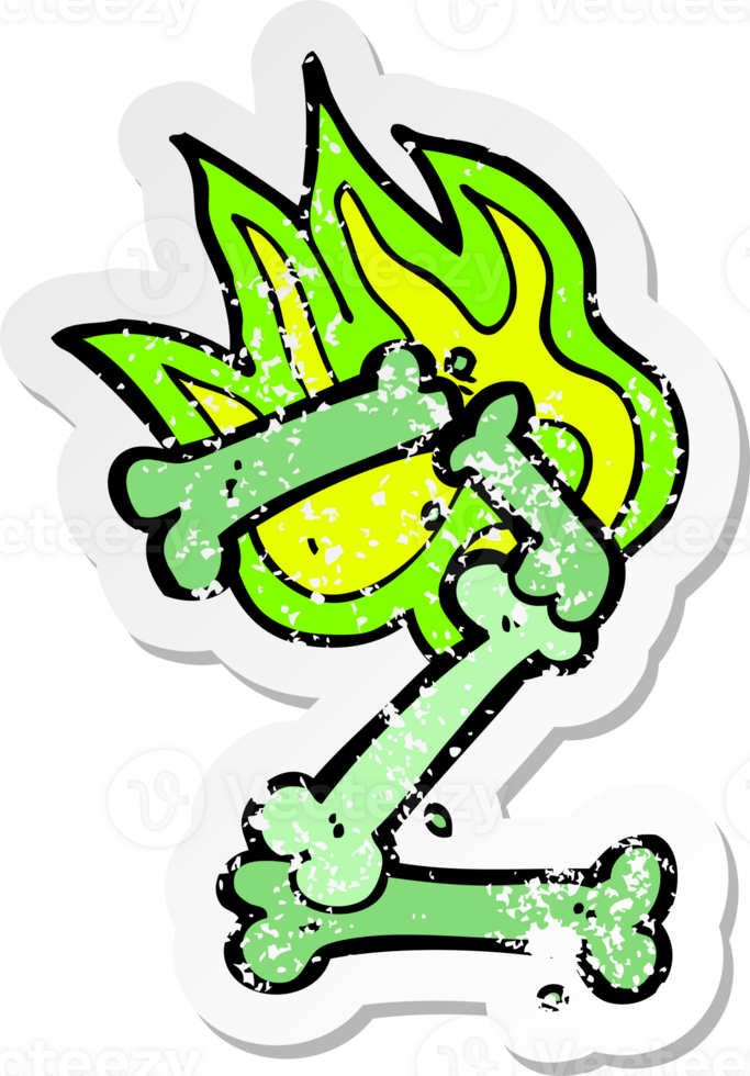 retro distressed sticker of a cartoon halloween bone number png