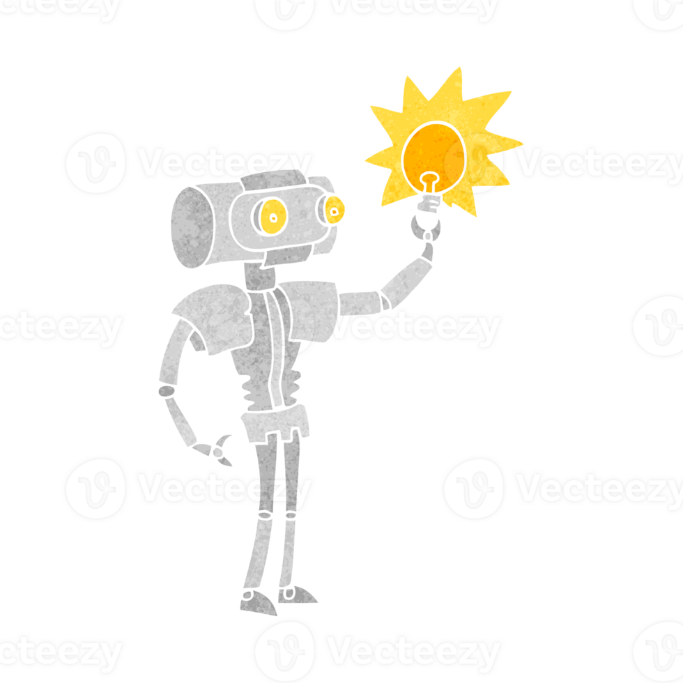 retro cartoon robot with light bulb png