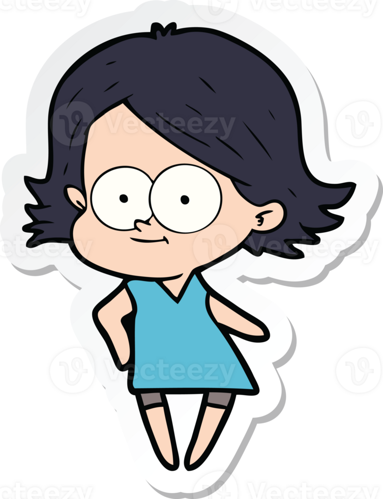 sticker of a happy cartoon girl png