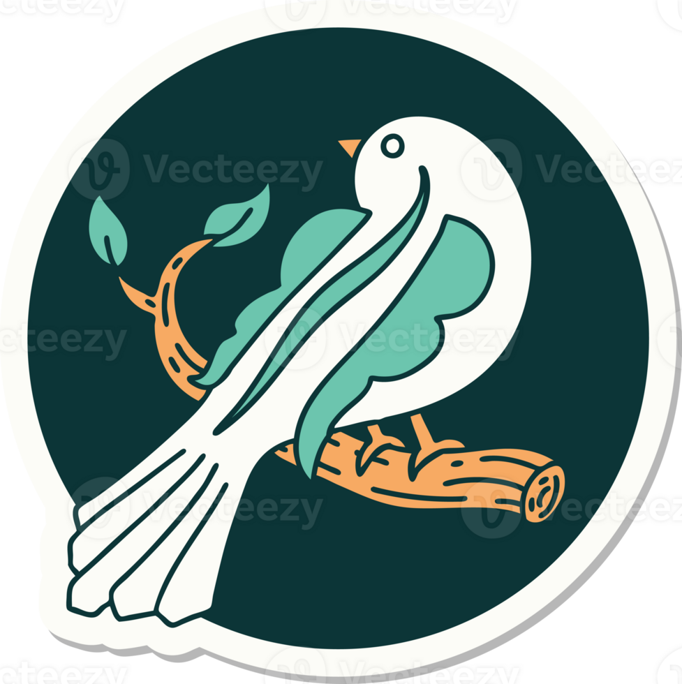 sticker of tattoo in traditional style of a bird on a branch png