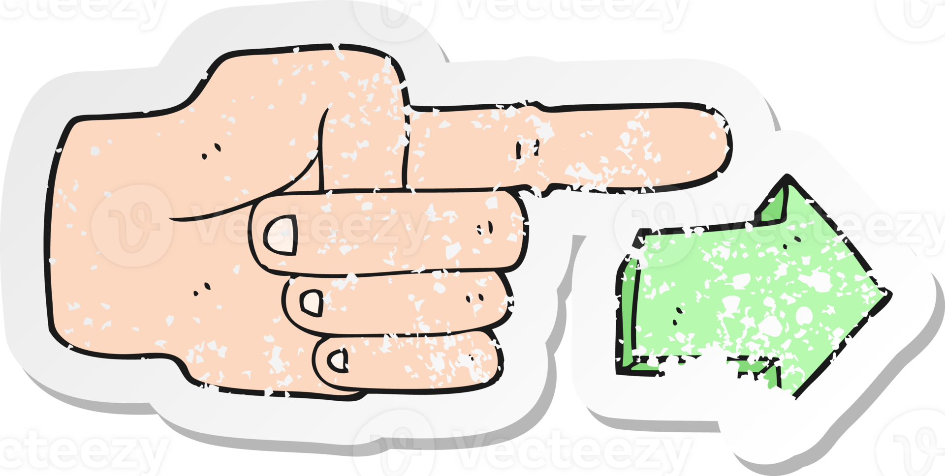 retro distressed sticker of a cartoon pointing hand with arrow png