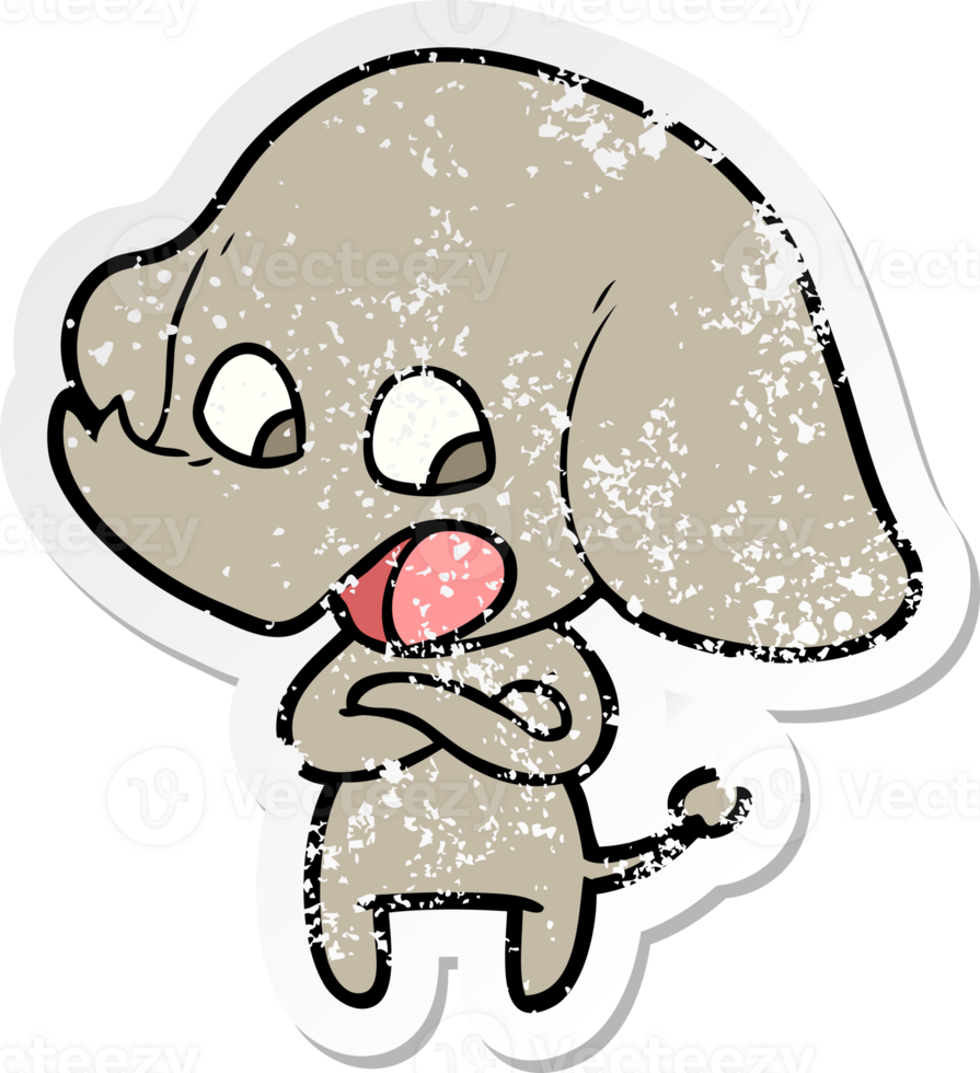 distressed sticker of a cute cartoon elephant png