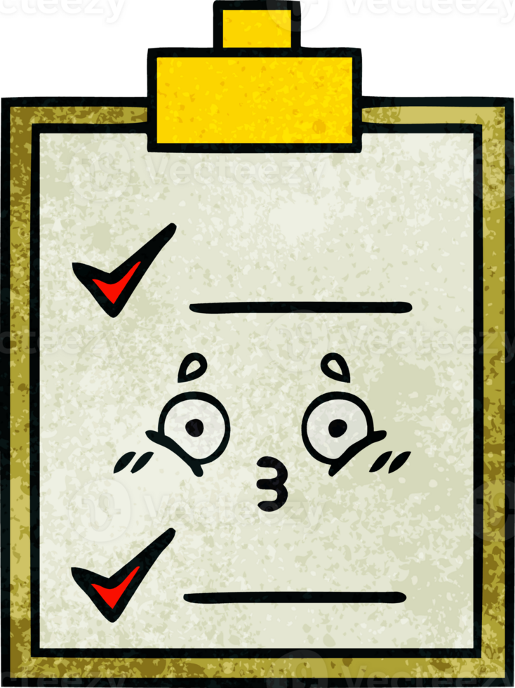 retro grunge texture cartoon of a check list png