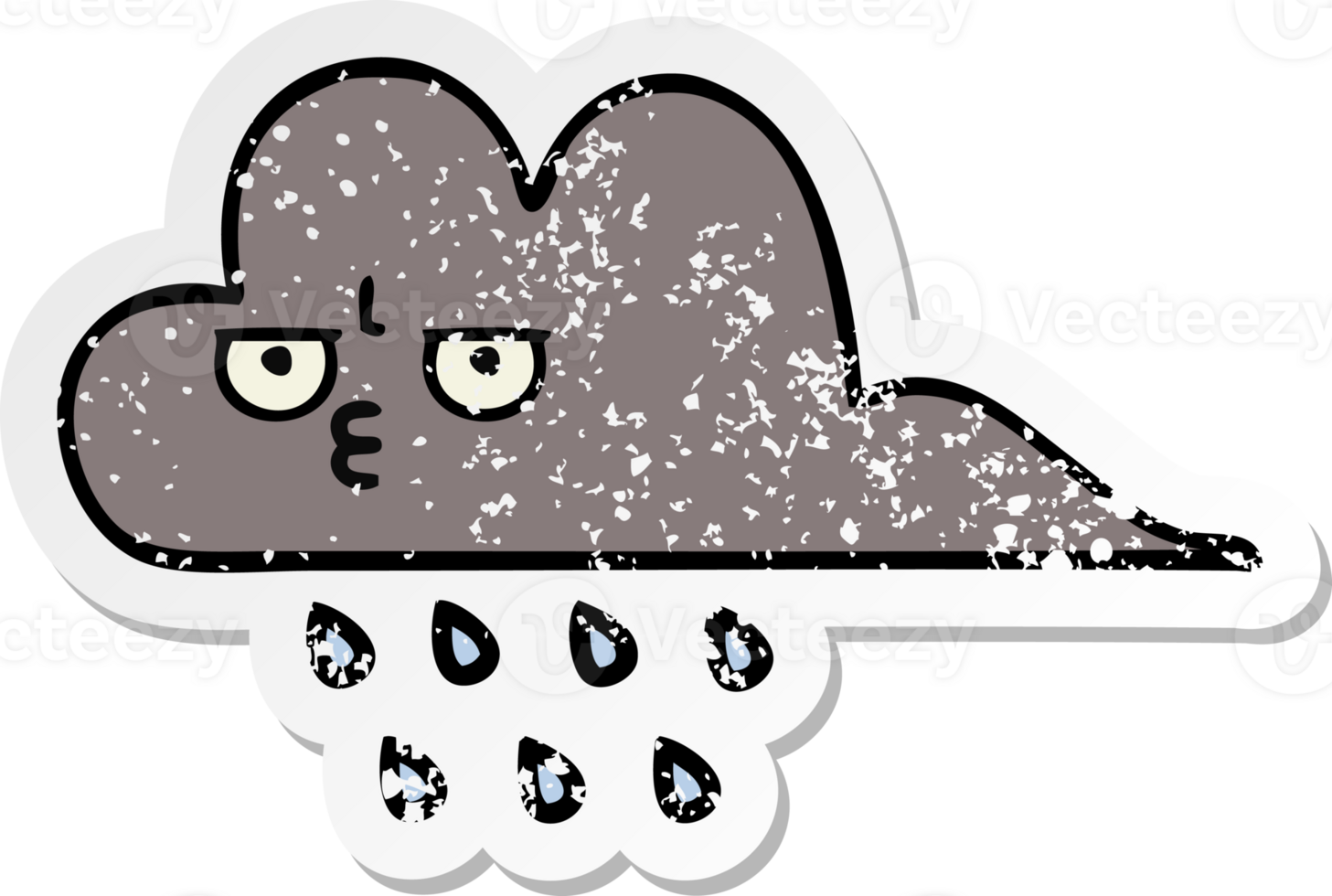 distressed sticker of a cute cartoon storm rain cloud png