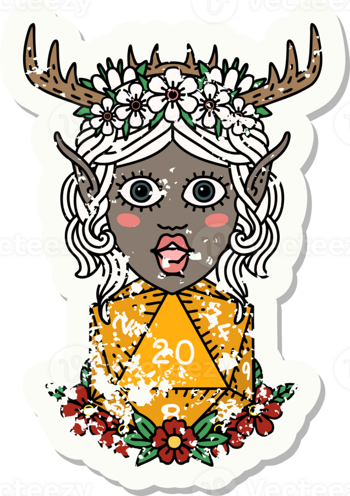 Retro Tattoo Style elf druid character face png