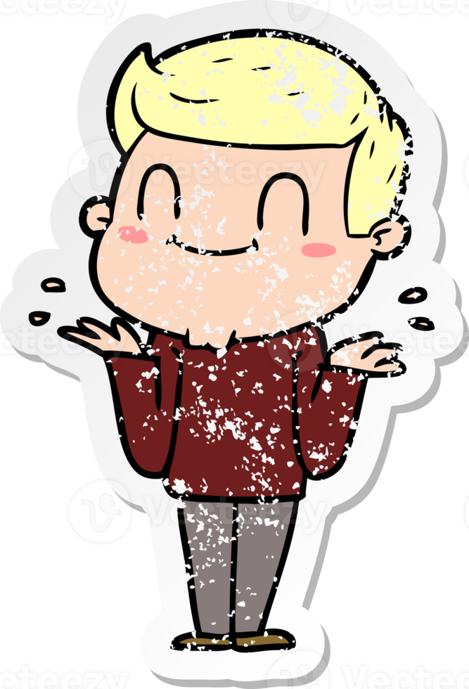distressed sticker of a cartoon friendly man png