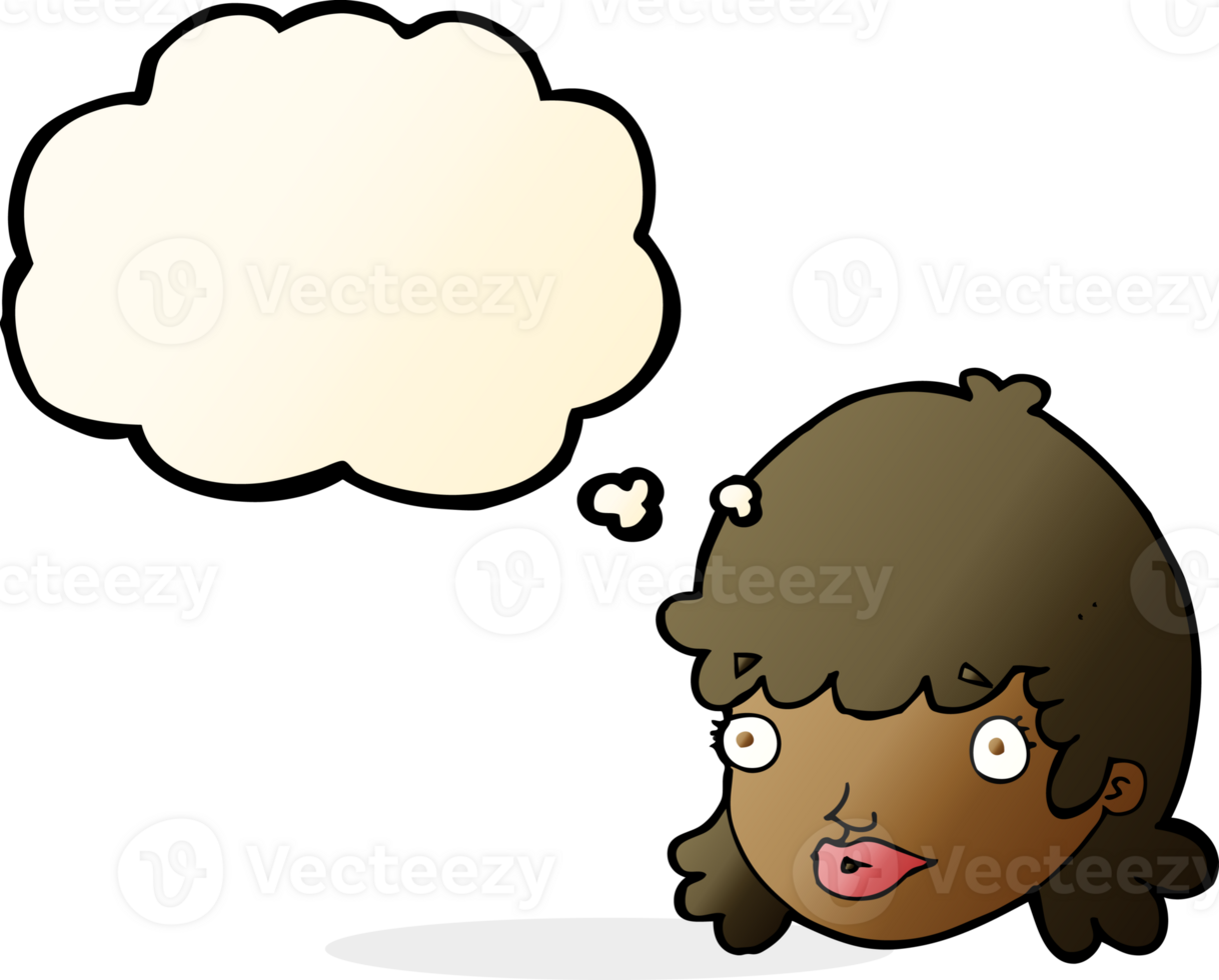 cartoon female face with surprised expression with thought bubble png