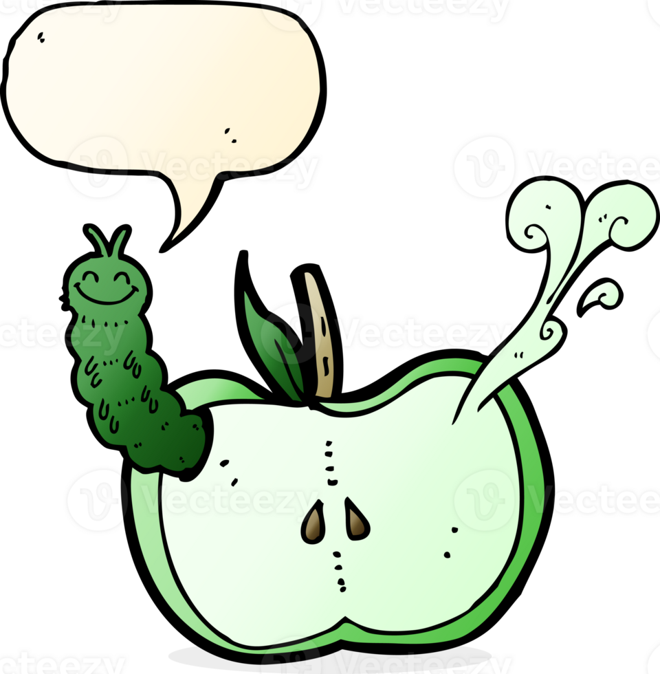 cartoon apple with bug with speech bubble png