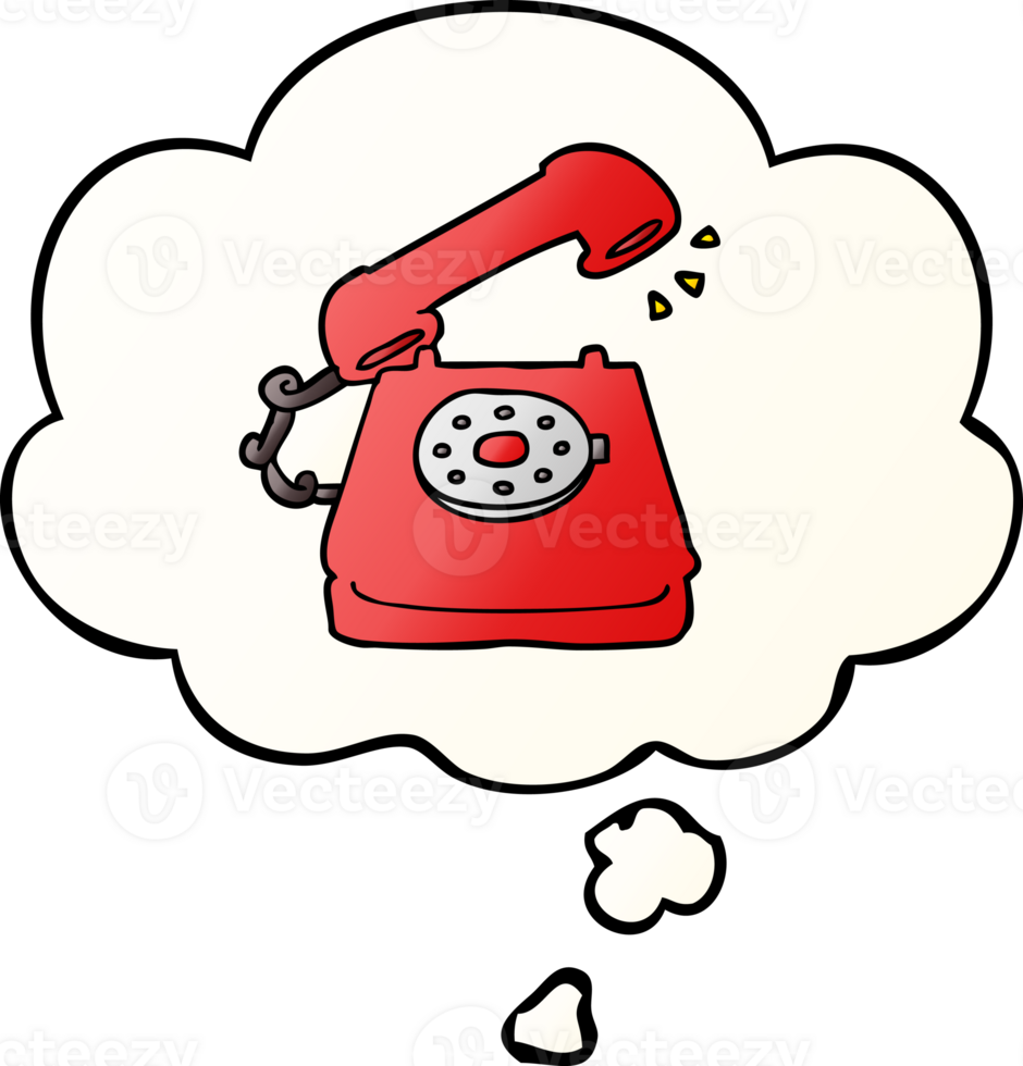 cartoon old telephone with thought bubble in smooth gradient style png