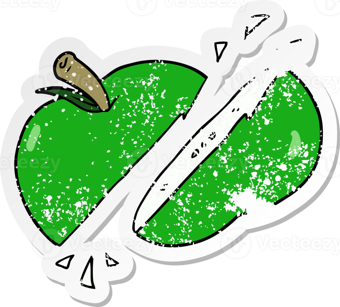 distressed sticker of a cartoon sliced apple png