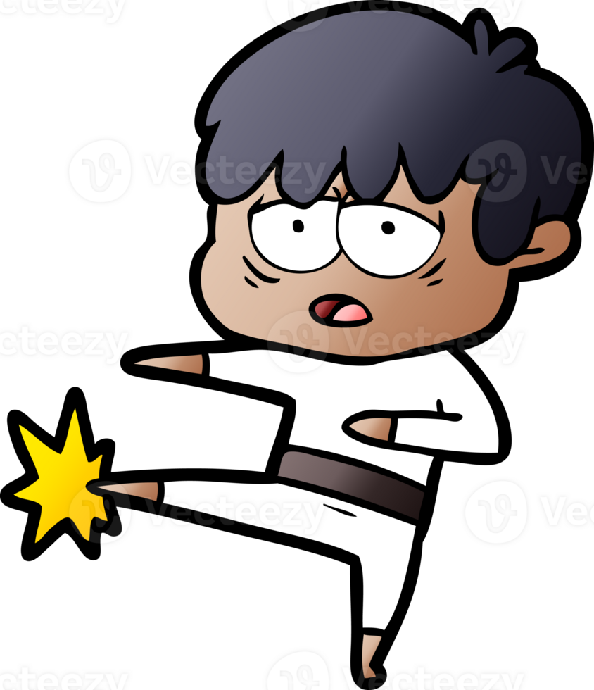 cartoon exhausted boy doing karate png