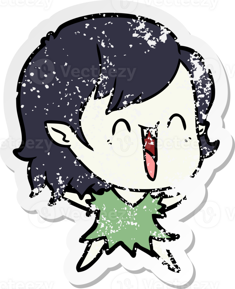 distressed sticker of a cute cartoon happy vampire girl png