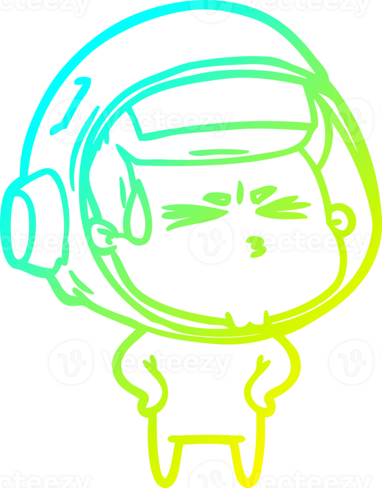 cold gradient line drawing of a cartoon stressed astronaut png