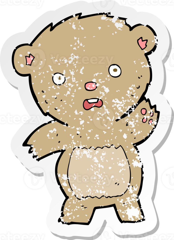 retro distressed sticker of a cartoon unhappy teddy bear png