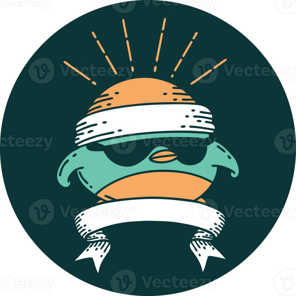 icon of a tattoo style cool robin png