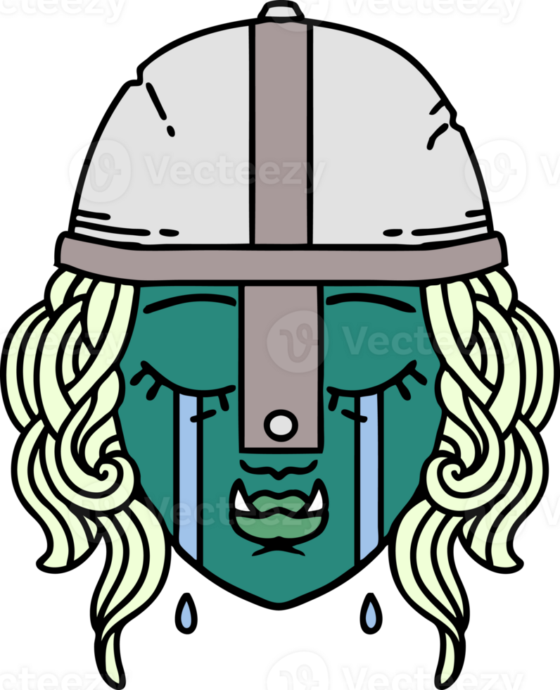 Retro Tattoo Style crying orc fighter character face png